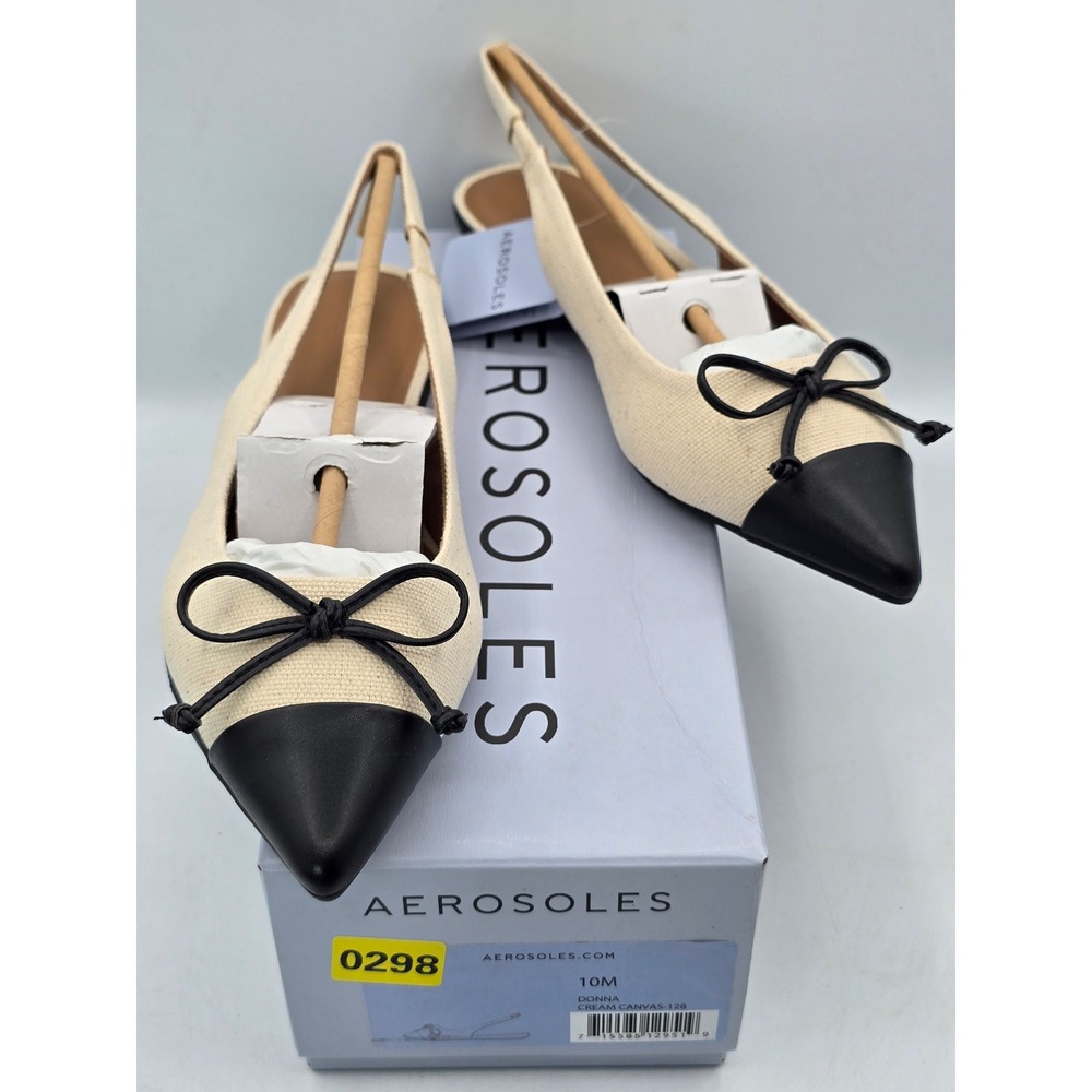 Aerosoles Donna Slingback Flat Shoes Womens 10 Cream Canvas Bow - NEW